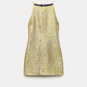 ZARA Gold Halter Sparkly Dress. A-Line Above Knee & Mini